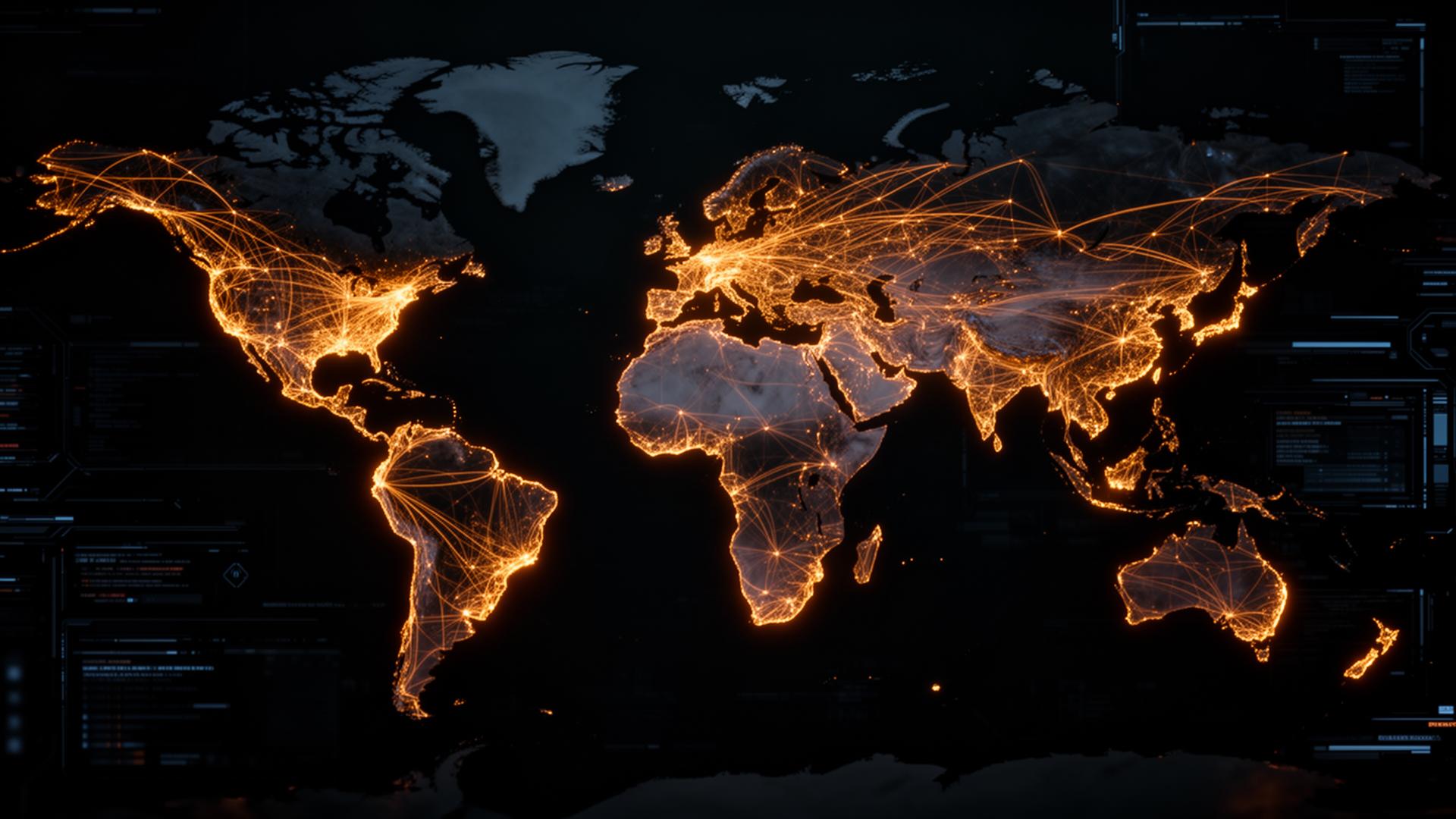 Glowing world map with connection lines
